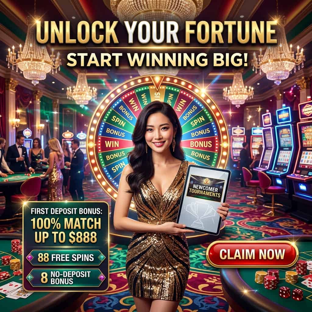 A luxurious, high-end casino image featuring an Asian female presenter, with a bonus wheel, slot machines, and first deposit bonus details, in a lavish, gold-accented setting, conveying luxury and exclusivity, perfect for online gaming and casino enthusiasts, with a focus on new player bonuses, free spins, and exclusive tournaments, using bold colors and typography to capture attention and spark engagement, highlighting the benefits of joining Lucky365 casino.