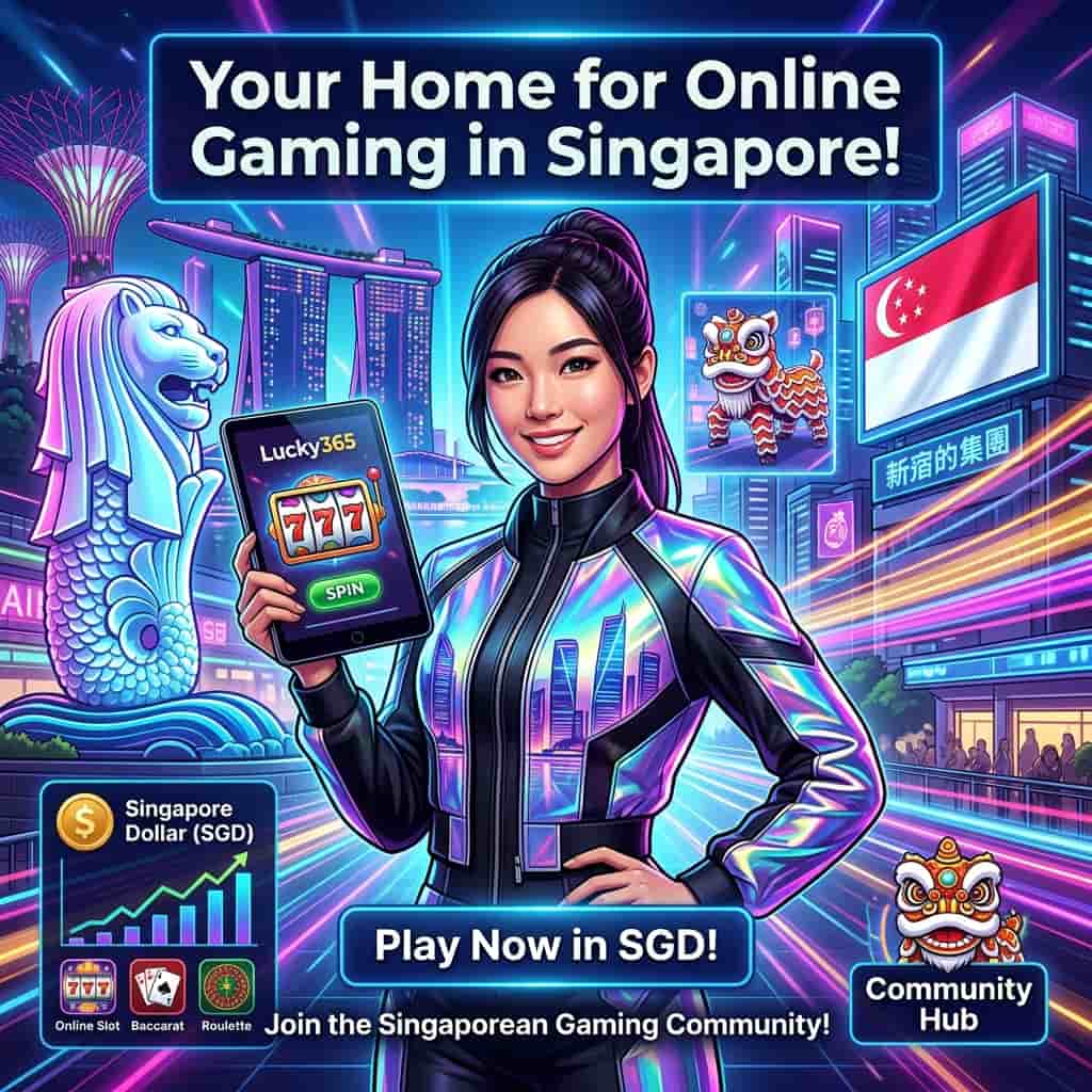 an image of an Asian female presenter in a modern, urban fantasy setting, with bold colors, vibrant lighting effects, and a colorful palette, capturing the essence of online casino gaming in Singapore, with clear, readable typography, and a focus on the popularity of online casino gaming, the most popular games, and the acceptance of SGD, featuring a Merlion statue, Singaporean flag, and cityscape, designed to spark curiosity and encourage engagement, as a hook for visual media, with a focus on the excitement and thrill of online gaming in Singapore, and the importance of tailored game selection, convenient payment methods, and localized promotions, and emphasizing the idea of "home" and "community" with Singaporean landmarks and cultural elements.