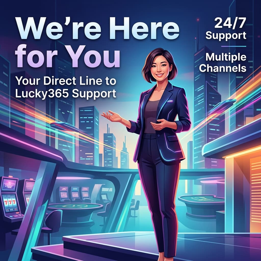 Image of an Asian female presenter in a futuristic cityscape, representing the Lucky365 support hub, with a focus on 24/7 customer support, multiple reliable channels, and a seamless online gaming experience, designed to convey a sense of approachability, trust, and excitement, highlighting the importance of exceptional customer service in the online casino industry.